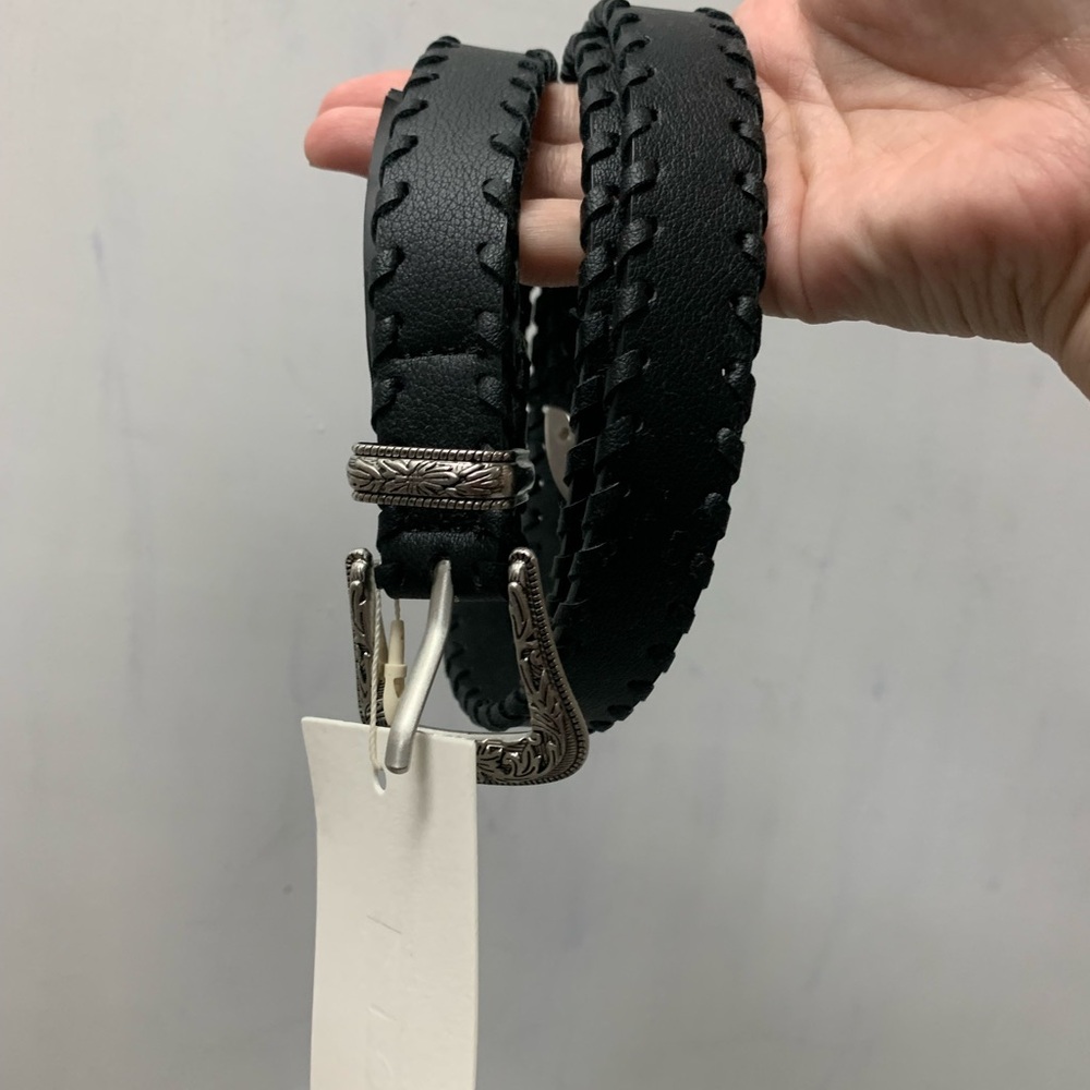 Zara NWT Black Faux Leather Stitched Belt size M ref 1296/747